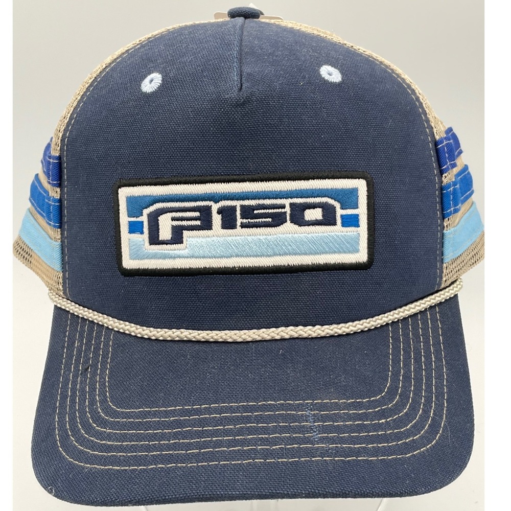 Ford F150 Retro Trucker Hat Navy Blue Tan Mesh Snapback Rope Cap New with Tags